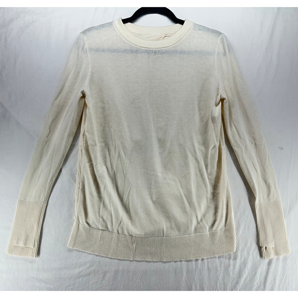 Lululemon Cream White Mixed‎ Media Draped Open Back Knit Sweater Size S 4-6